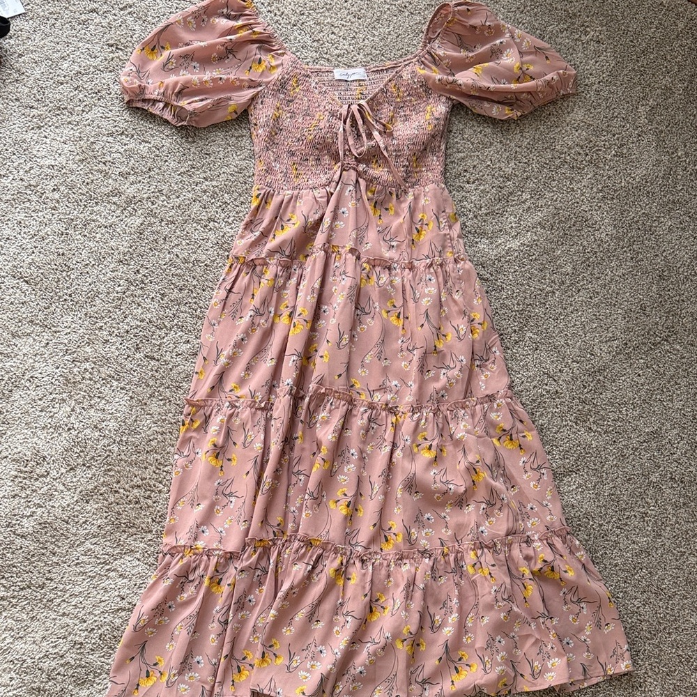 Carly Jean Los Angeles Pink and Yellow Smocked Dress
